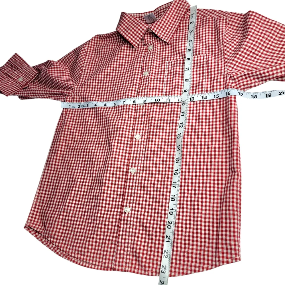 Gymboree Boy’s Red White Gingham Button Down Long Sleeve Shirt Size 10-12 Collar